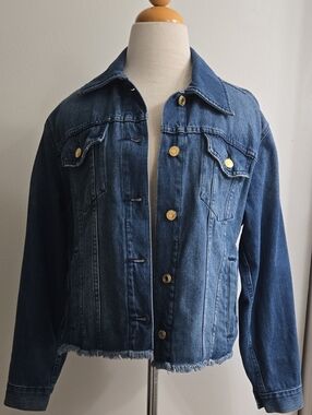 MICHAEL Michael Kors Medium Blue Denim Jacket with Gold Buttons